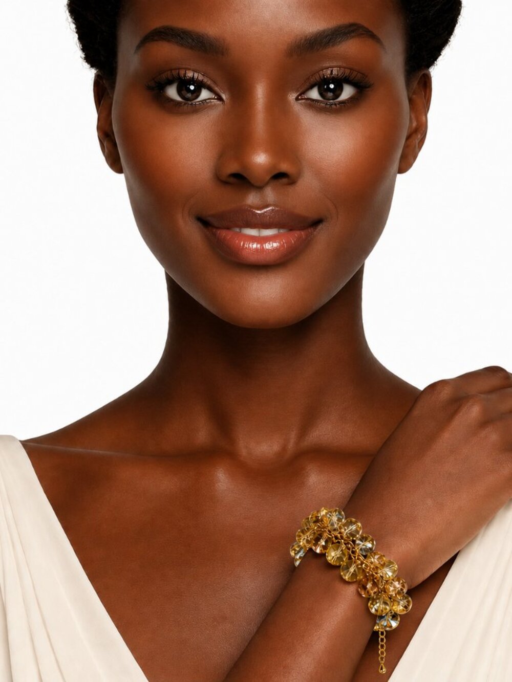 Bracelet with Faceted Amber & Gold Colored AB Beads